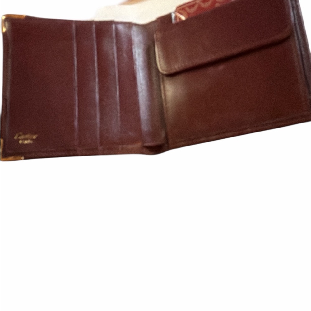 Vintage Must de Cartier Burgundy Calfskin Leather Bifold Wallet - Gold Hardware - Picture 3 of 3